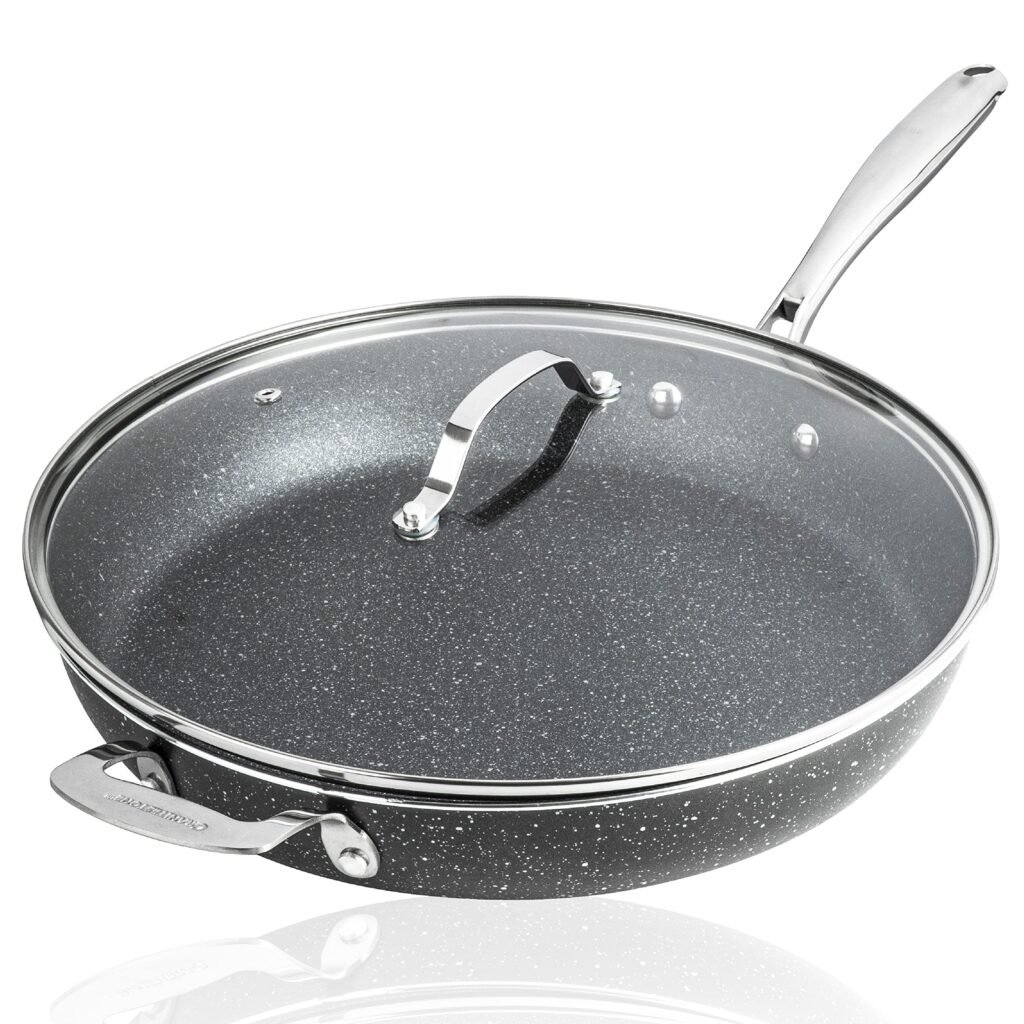 Granitestone Nonstick 14” Frying Pan with Lid Ultra Durable Mineral and Diamond Triple Coated Surface, Family Sized Open Skillet, Oven and Dishwasher Safe, Large, Black