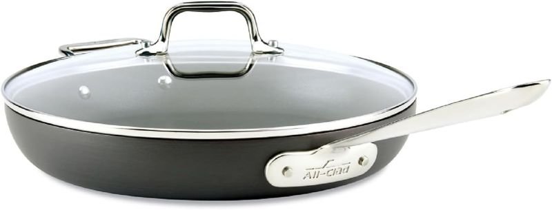**GOOD USED**All-Clad HA1 Hard Anodized Nonstick Fry Pan 12 Inch Induction Oven Broiler Safe 500F, Lid Safe 350F Pots and Pans, Cookware Black
