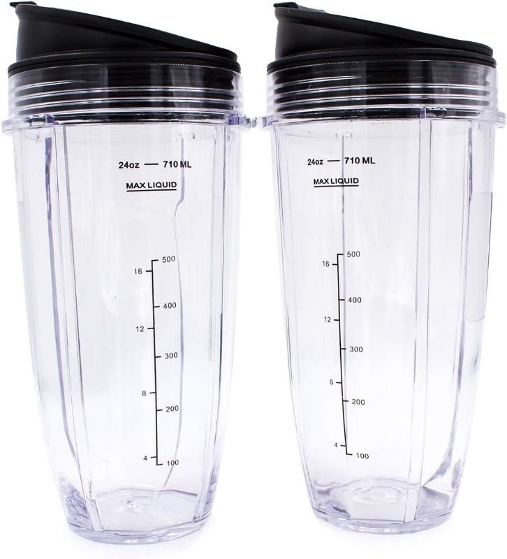 Replacement Blender Cup with Lid (2 Pack) 24 Oz Cups For Ninja Auto iQ BL480 BL482 BL642 BL682 BL450 BN401 BN751 BN801 Foodi SS351 SS151 SS401 Ninja Blender Auto iQ Blade