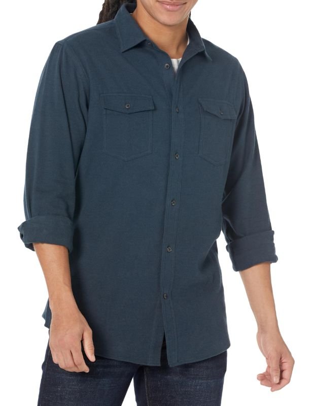 Amazon Essentials Men's Regular-Fit Long-Sleeve Two-Pocket Flannel Shirt X-Large Washed Navy