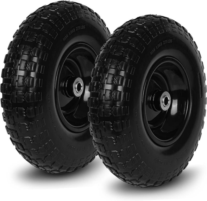 Taifa 2PCS 13 Inch Rubber Solid Flat Free Replacement Tires and Wheels 4.00-6 with 5/8'' Axle Bore Hole, Air Less Wheel for Wheelbarrow/Wagon/Hand Truck/Trolley/Garden Scooter etc. 13x400-6PU-bigF-4packs