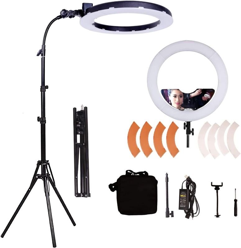 18inch 65W LED Makeup Ring Light with Mirror for Eyebrow Tattoo Light Lash Lamp Beauty Light Eyelash Extension Lamp Studio Video Photography Light with Tripod Phone Holder and Bag