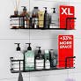 Cucino Extra-Large Shower Caddy 2-Pack - 16-Inch Rust-Resistant Black Shower Shelves for Inside Shower, Adhesive Organizer with 4 Removable Hooks, XL Shower Racks for Inside Shower