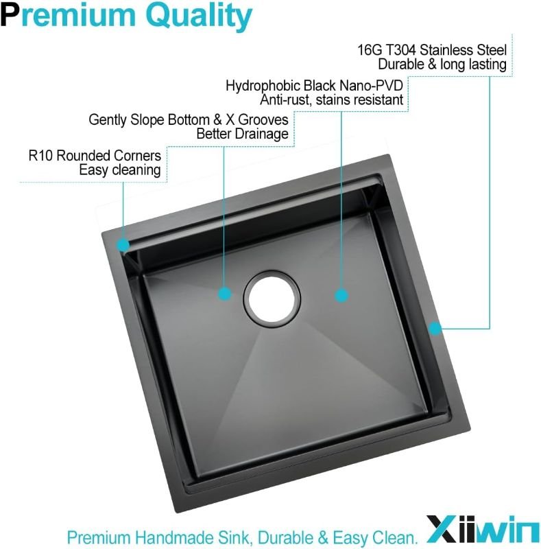 21 Undermount Black Bar Sink, Black Stainless Steel Single Bowl Sink 21x19x10 Inches Smart Sink Kitchen Workstation Sink WIN004B211910